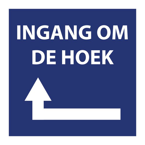 Bedrijfssticker | Ingang om de hoek links | Blauw