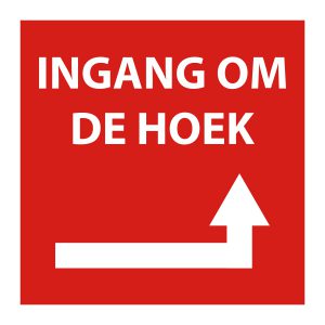 Bedrijfssticker | Ingang om de hoek rechts | Rood