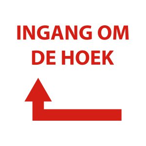 Bedrijfssticker | Ingang om de hoek links geen kader | Rood