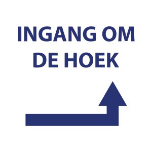 Bedrijfssticker | Ingang om de hoek rechts geen kader | Blauw